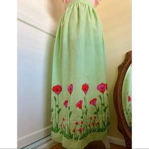 Vintage 60s Gingham Poppies Maxi Skirt